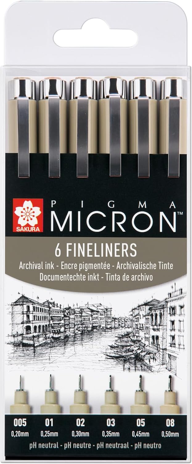 Set de 6 Stylos Pigma Micron – Encre Noire Résistante