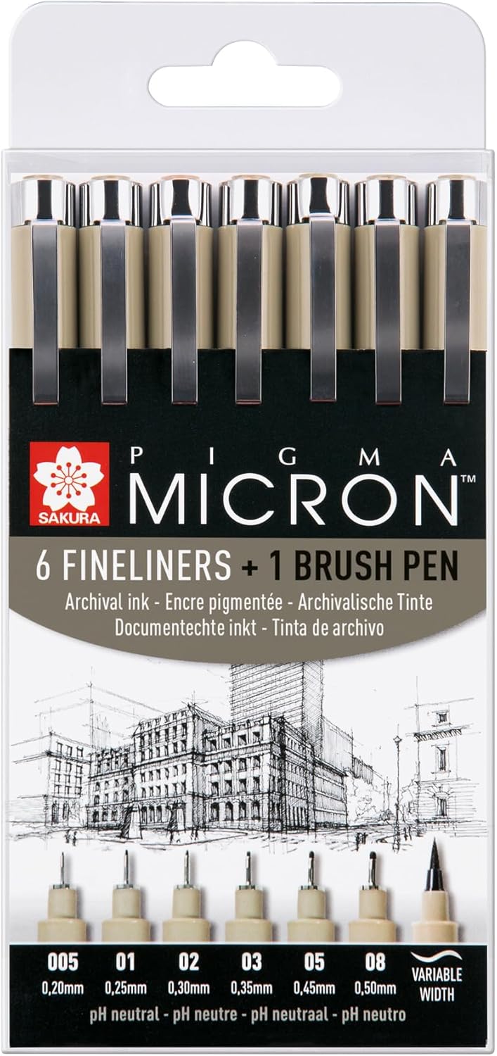 Set de 6 Stylos SAKURA Pigma Micron & Brush Pen