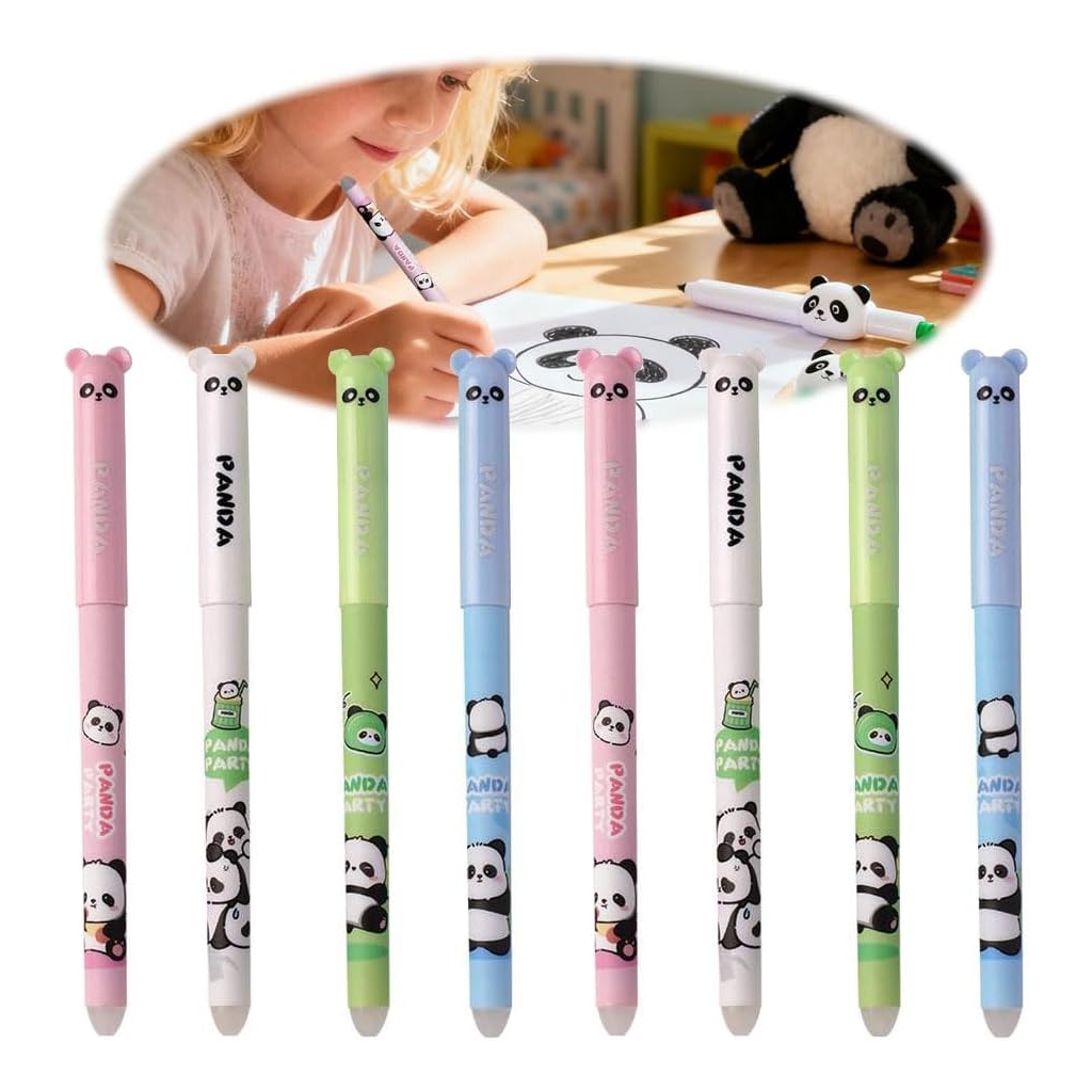 Lot de 8 Stylos Panda Effaçables 0.5 mm