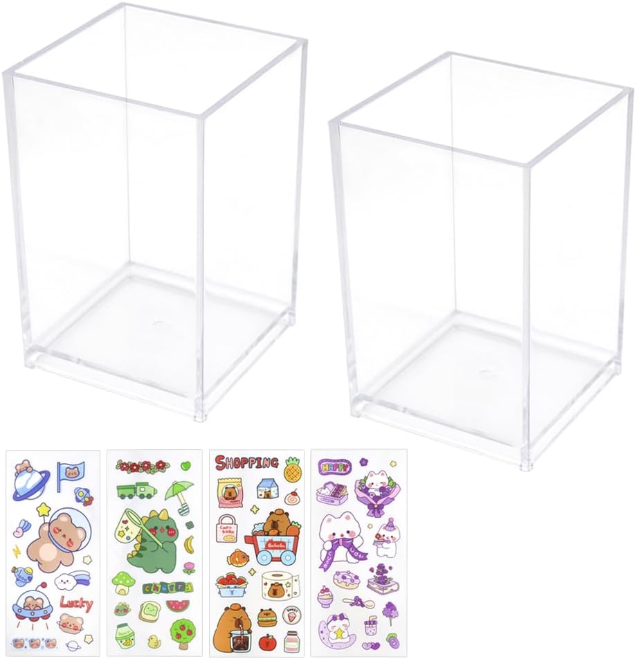 Set de Pots à Crayon Transparent avec Autocollants