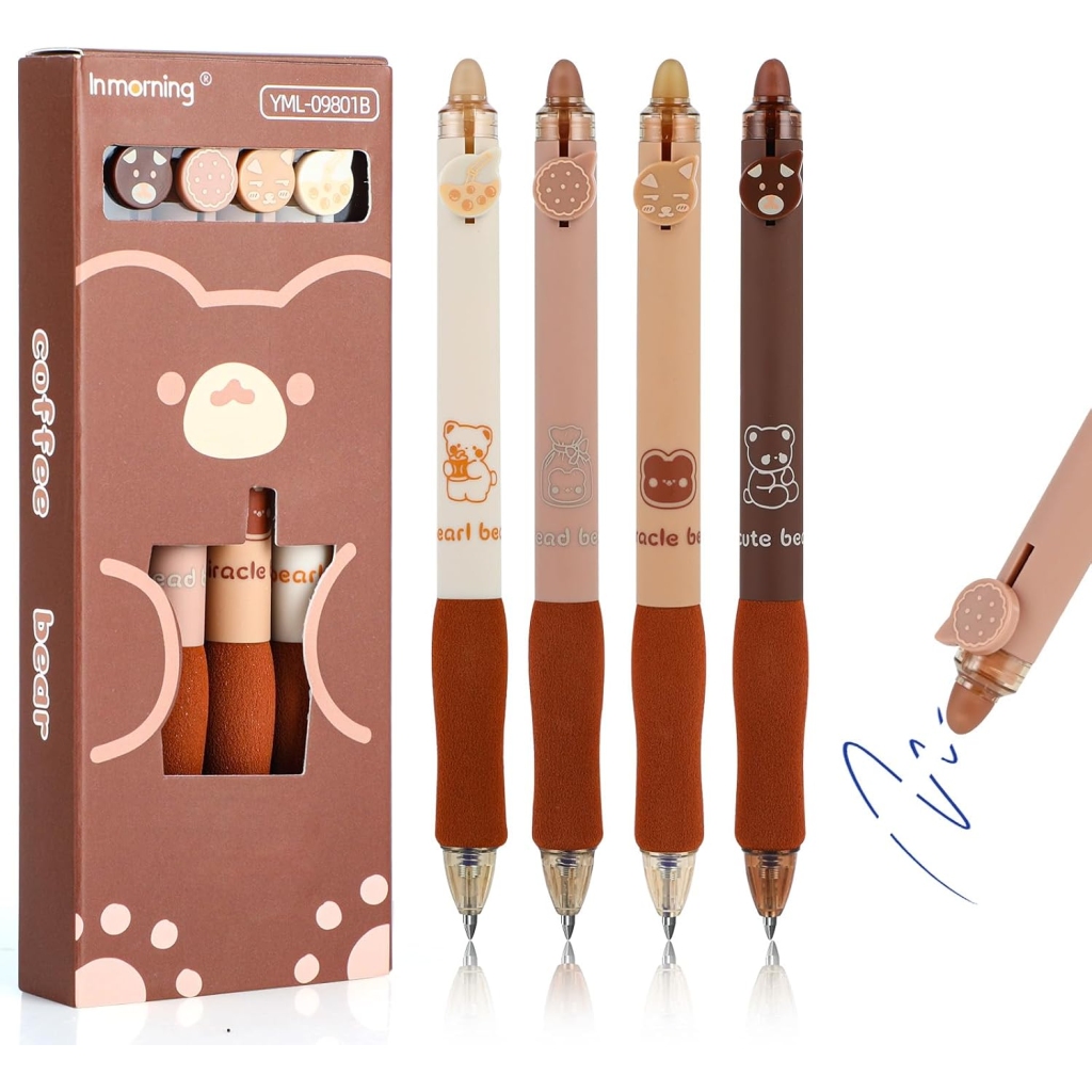 Set de Stylos Effaçables Ours Kawaii - 4 Pièces