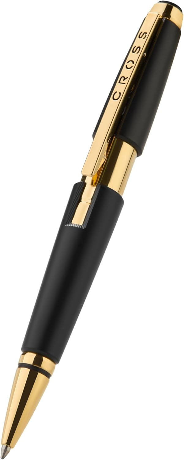 Stylo Roller Edge Noir Mat PVD Doré