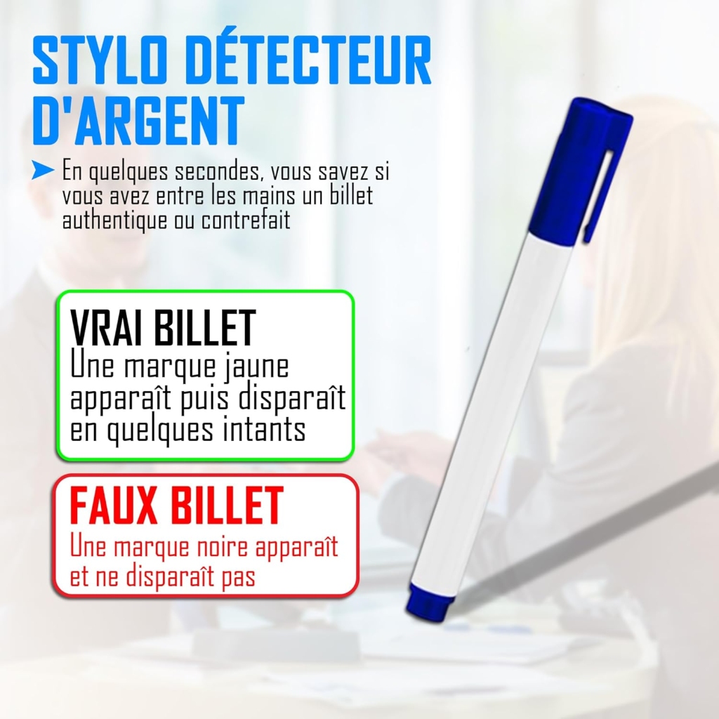 Stylo Vérificateur de Billets - Détection Rapide 2s