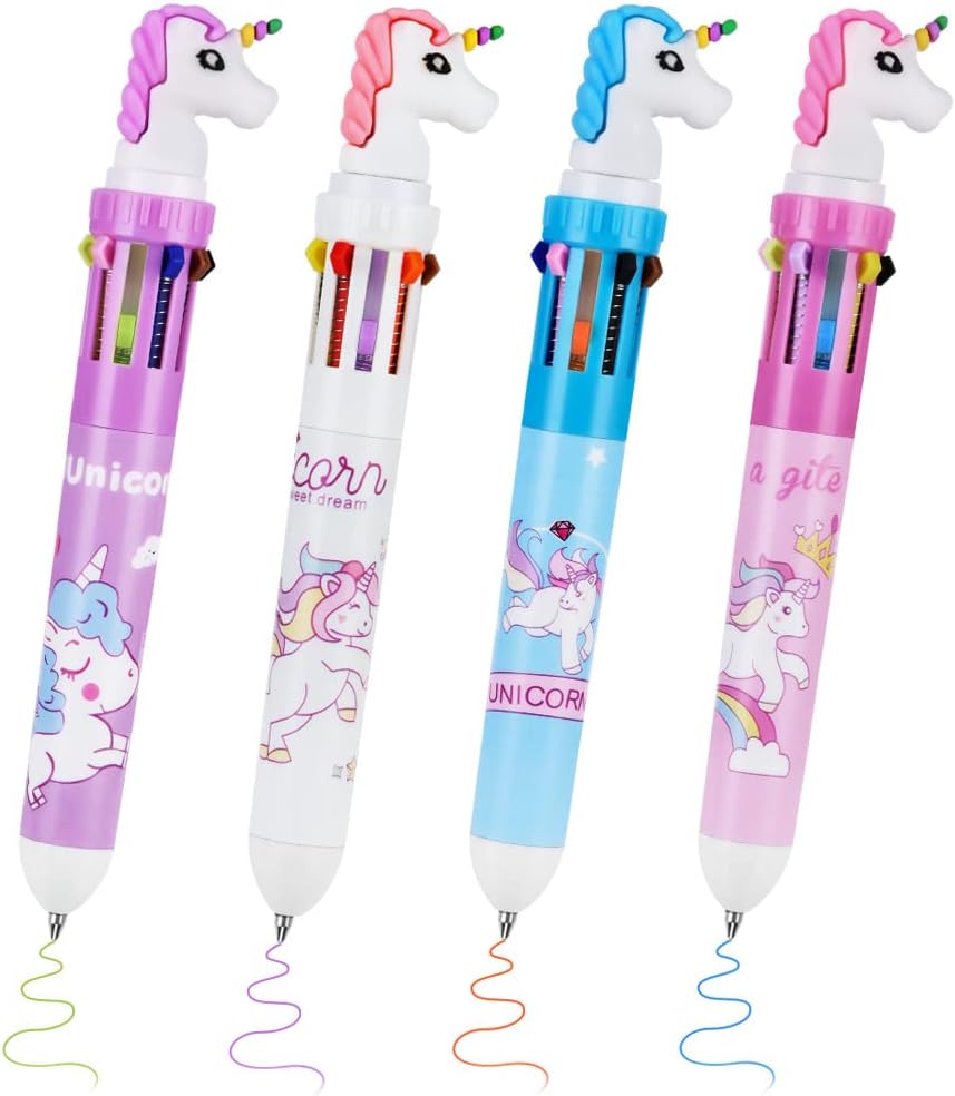 Stylo à Bille Roulante Multicolore Licorne - 4pcs