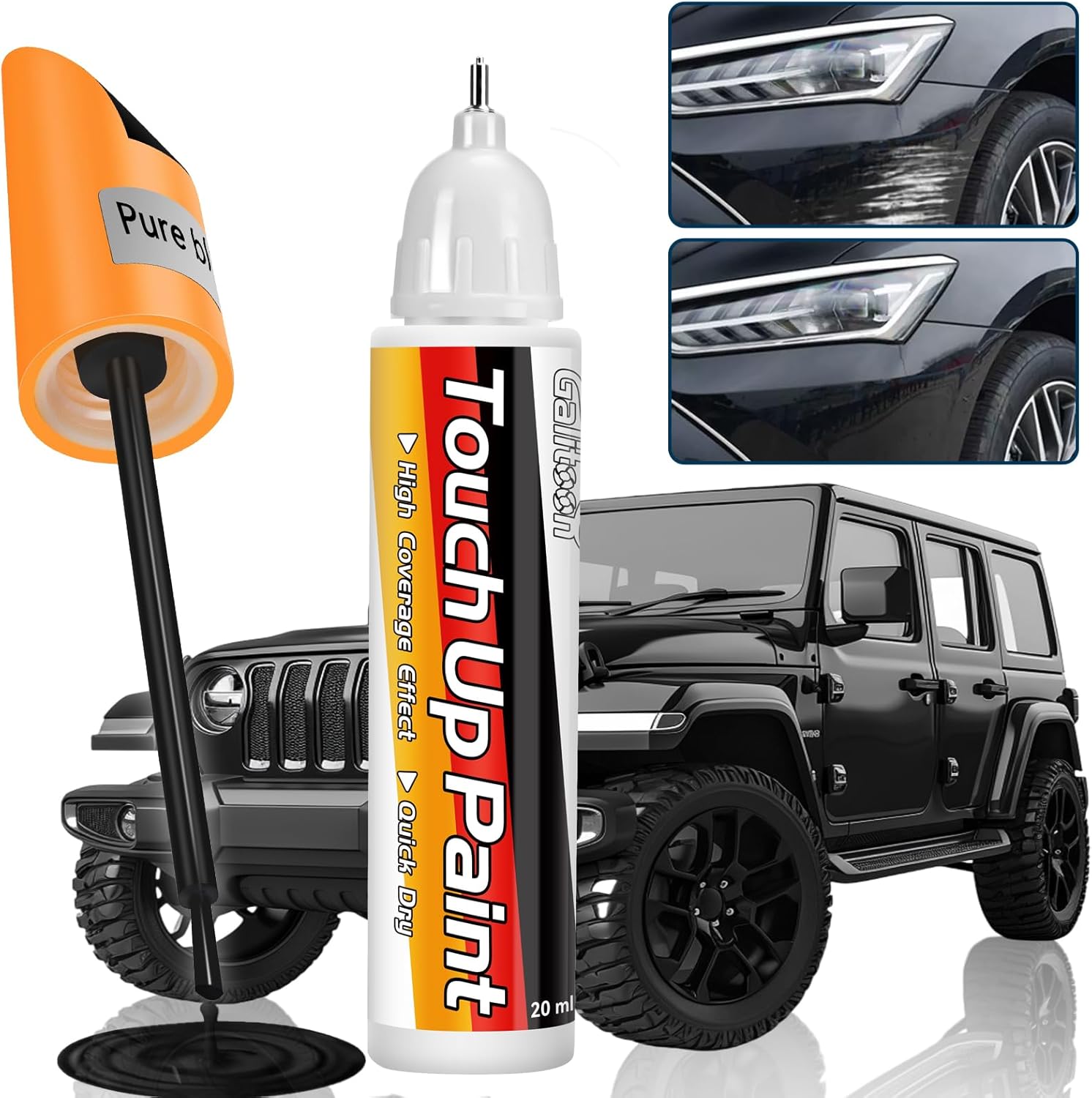 Stylo de Retouche Peinture Voiture 2-en-1 Noir