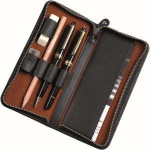 Stylo en Cuir Véritable Noir Alassio 2638