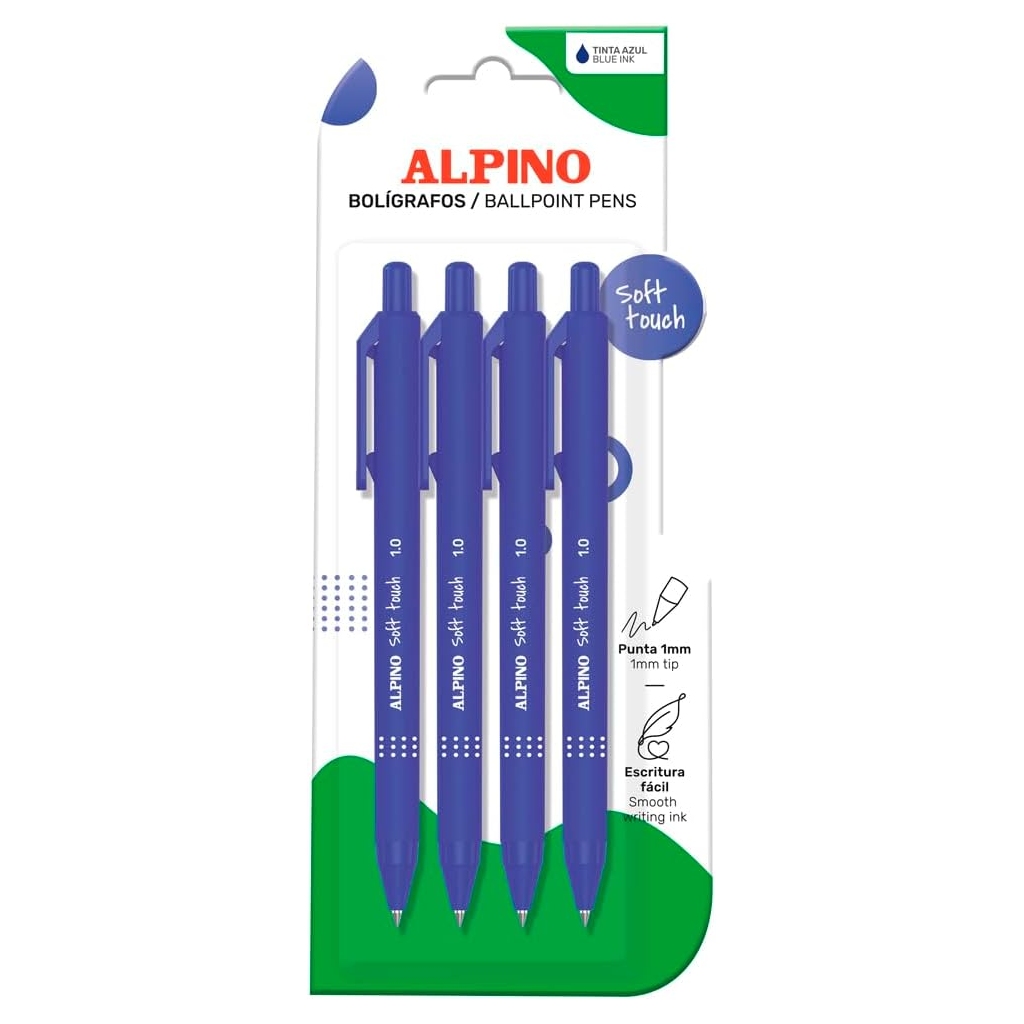 Stylos Alpino Soft Touch - Lot de 4, Encre Bleue