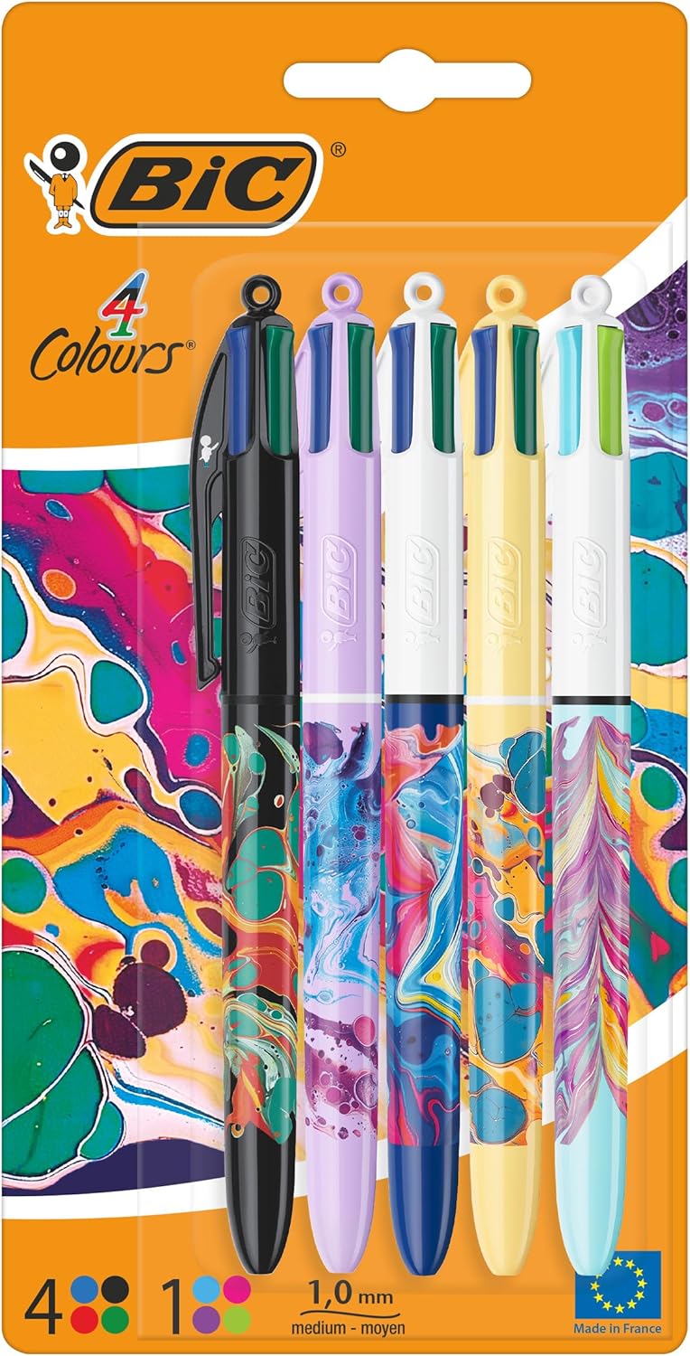 Stylos BIC 4 Couleurs Hydro Dipping - Lot de 5