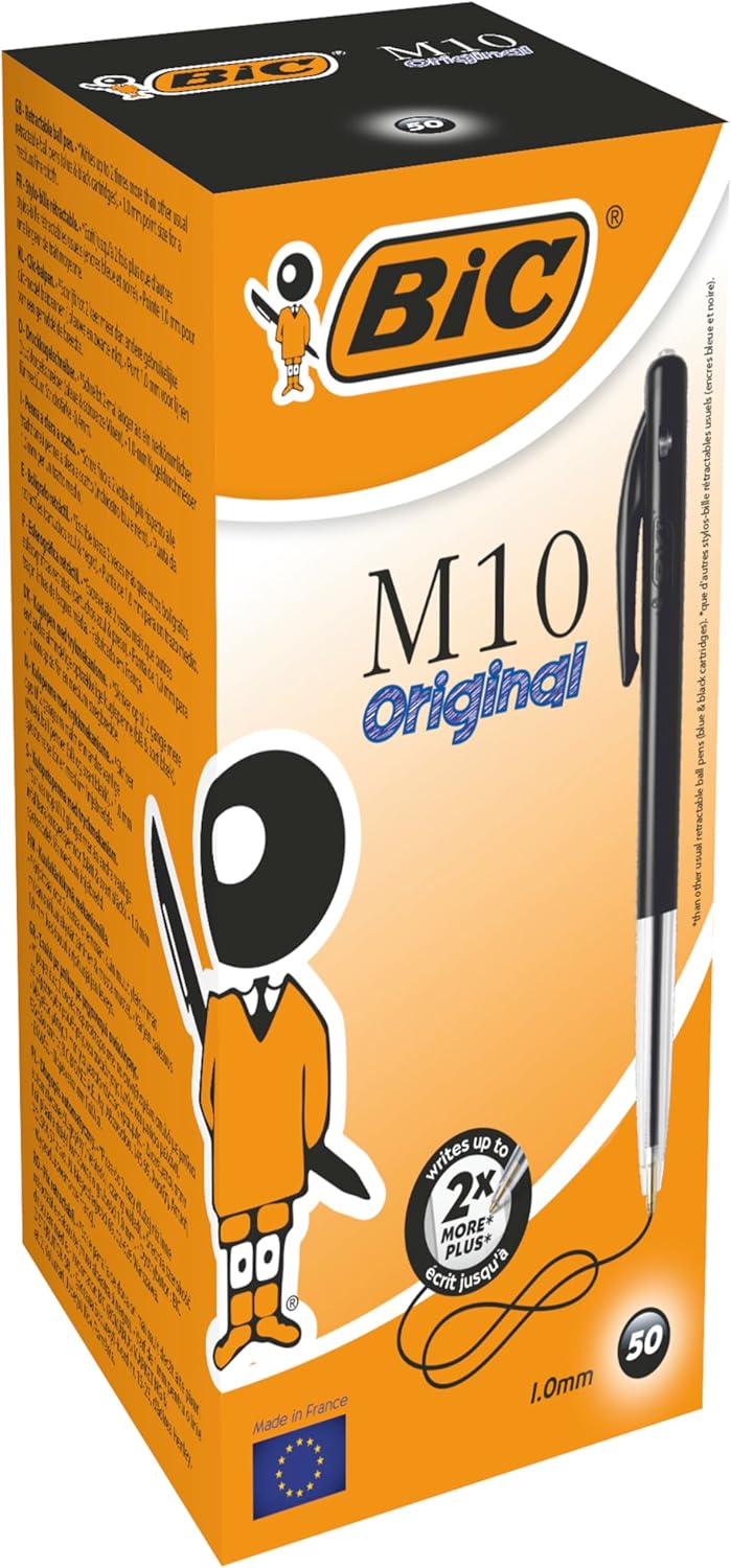 Stylos BIC M10 Rétractables Noir - Boîte de 50