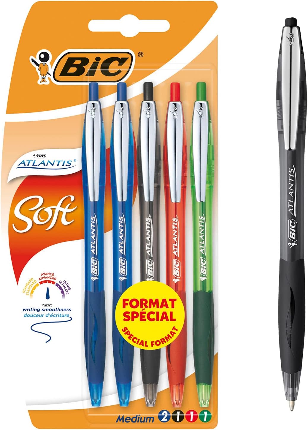 Stylos-Bille BIC Atlantis Soft 5 Couleurs