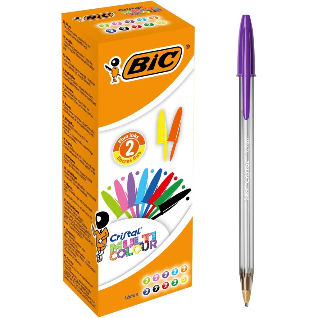 Stylo Bille BIC Cristal Multicolore, Boîte de 20