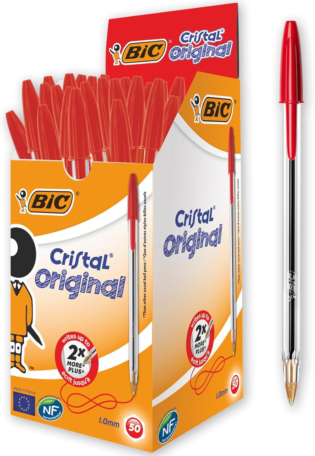 Stylos Bille BIC Cristal Rouge - Boîte de 50