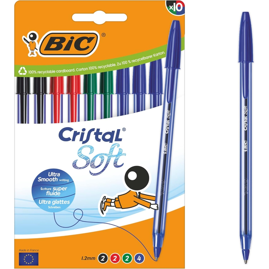 Stylos Bille BIC Cristal Soft - Boîte de 10 Couleurs