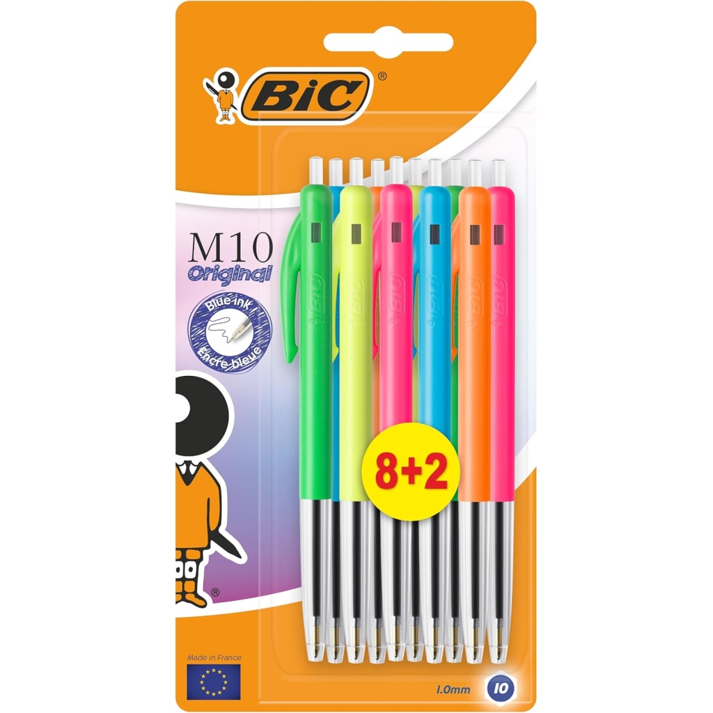 Stylos à Bille BIC M10 - 8 Couleurs Acidulées