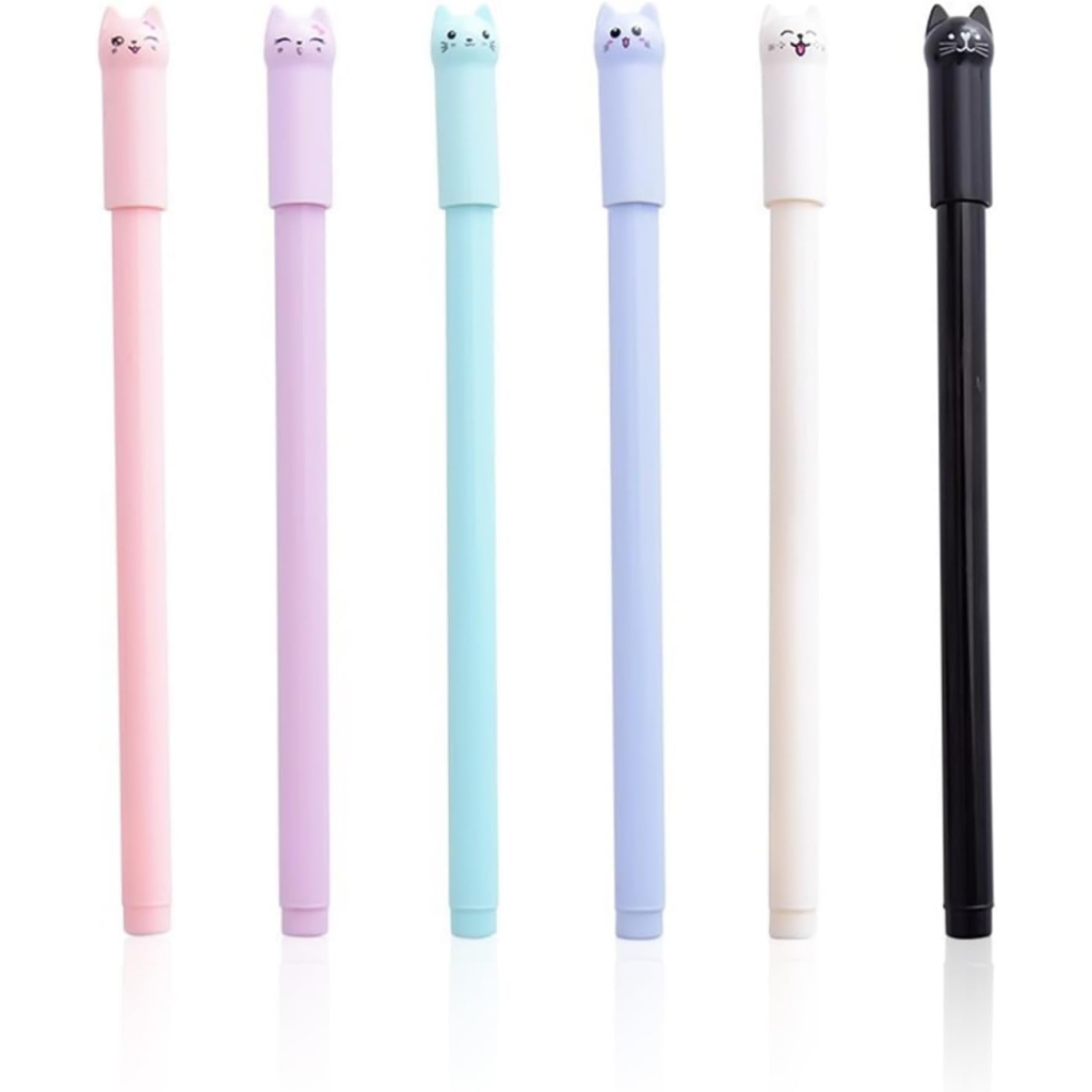 Stylos Gel Chats - Lot de 6 Colorés pour Filles