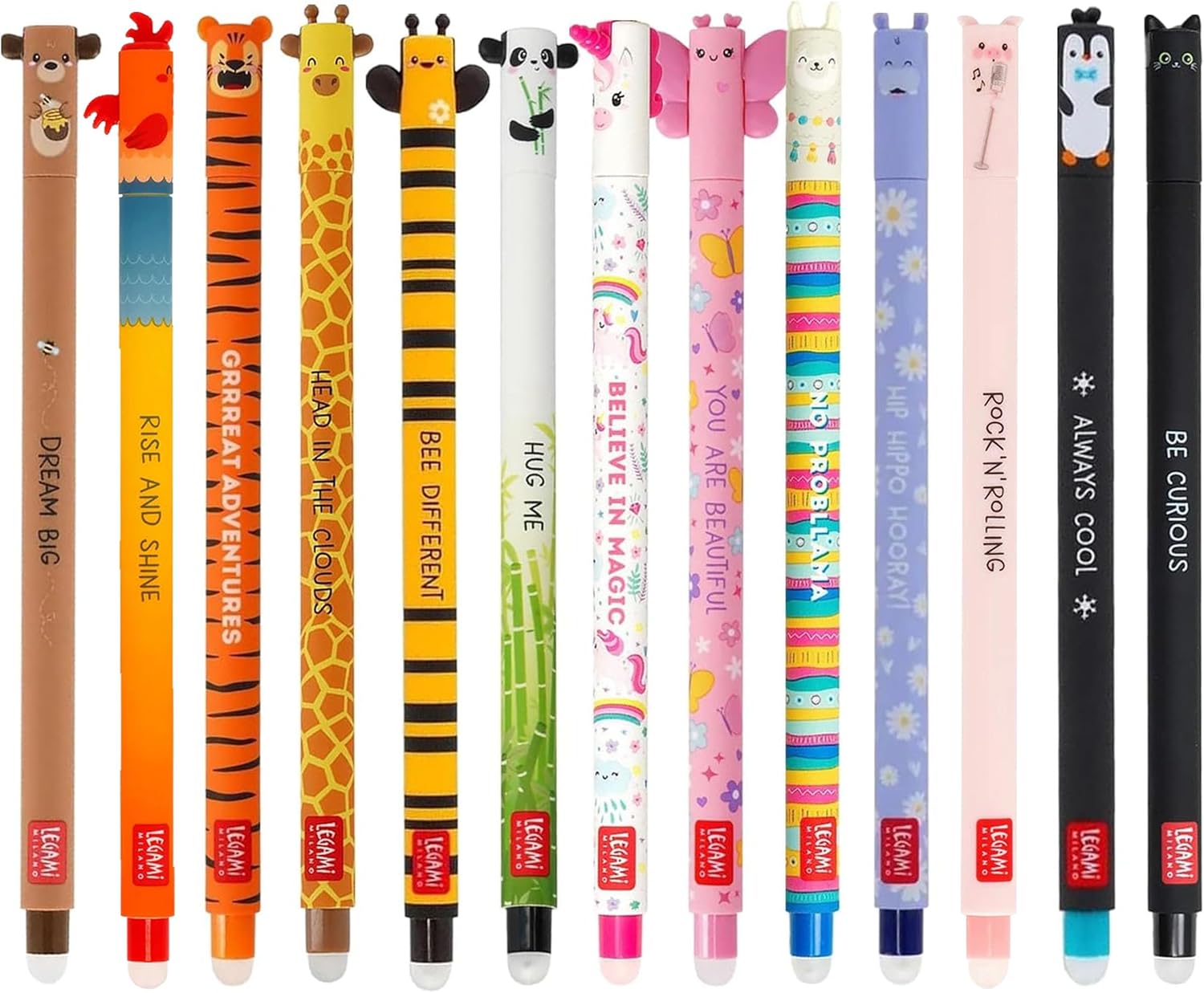 Stylos Gel Effaçables 13pcs - Animaux Colorés