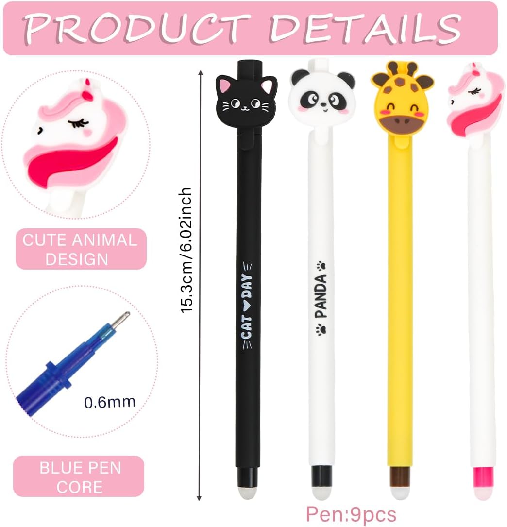 Stylos Gel Effaçables Animaux 0.6mm - 9 Couleurs – Image 2