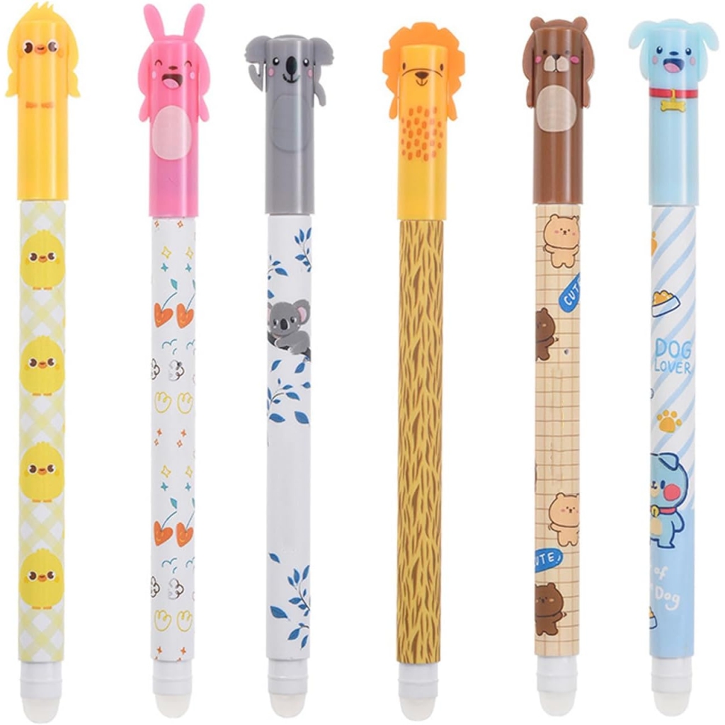 Stylos Gel Effaçables Animaux - 6 Pièces 0.5 mm