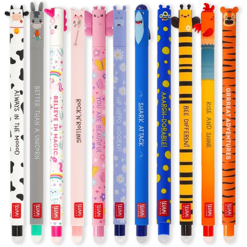 Stylos Gel Effaçables Animaux - Lot de 11
