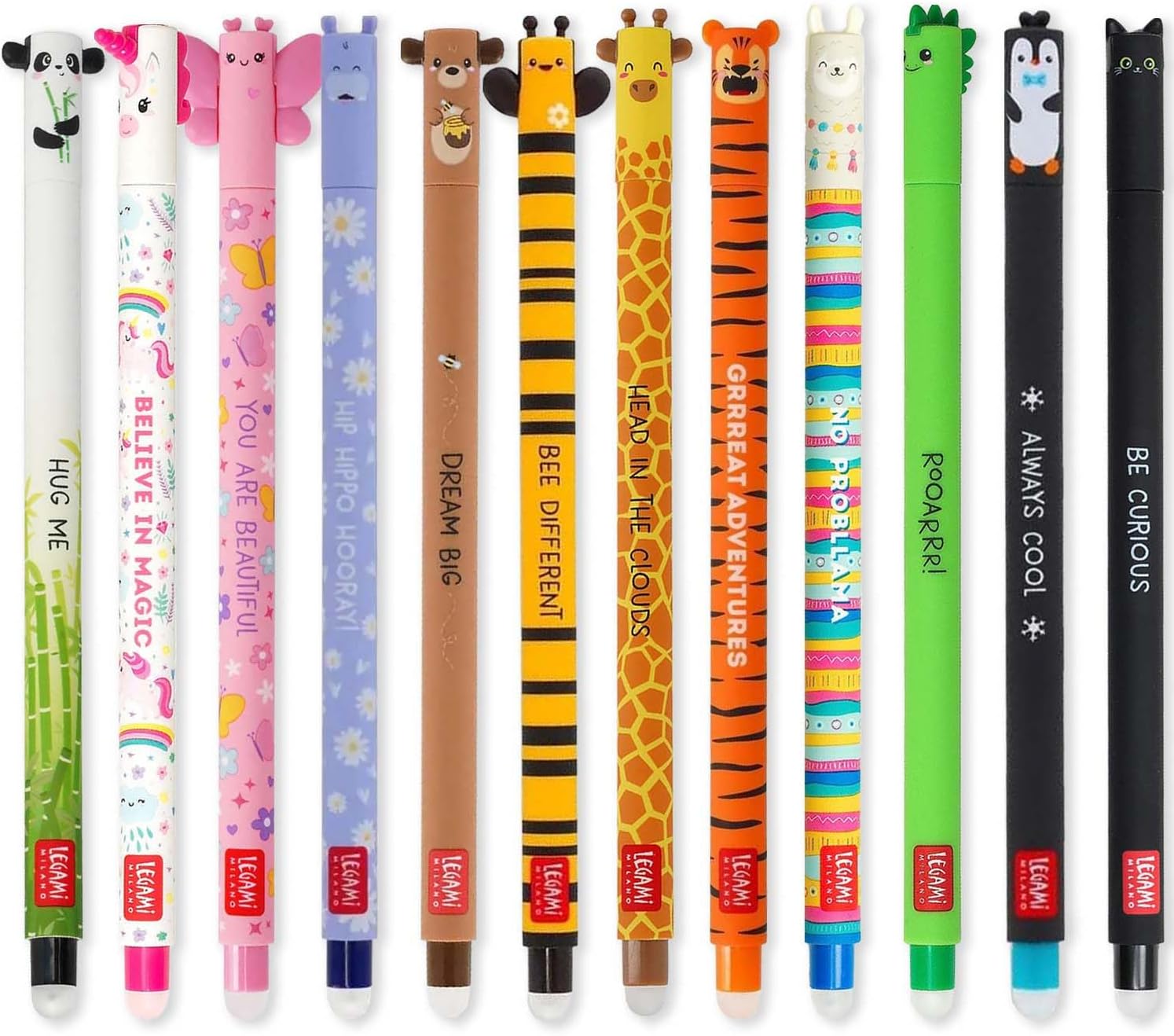 Stylos Gel Effaçables Animaux - Lot de 12