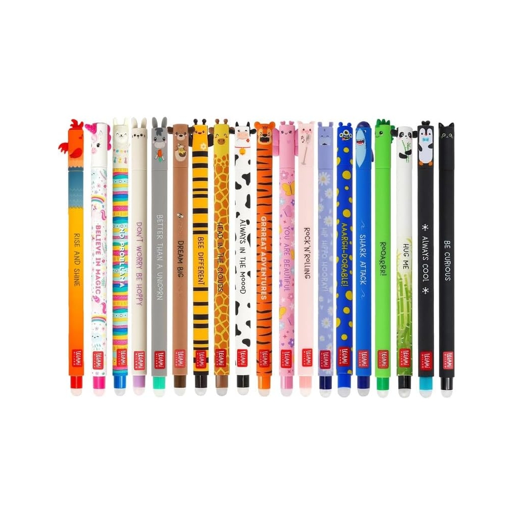 Stylos Gel Effaçables Animaux Legami - Lot de 19
