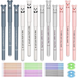 Stylos Gel Effaçables Kawaii – 12 pcs avec Recharges et Gommes