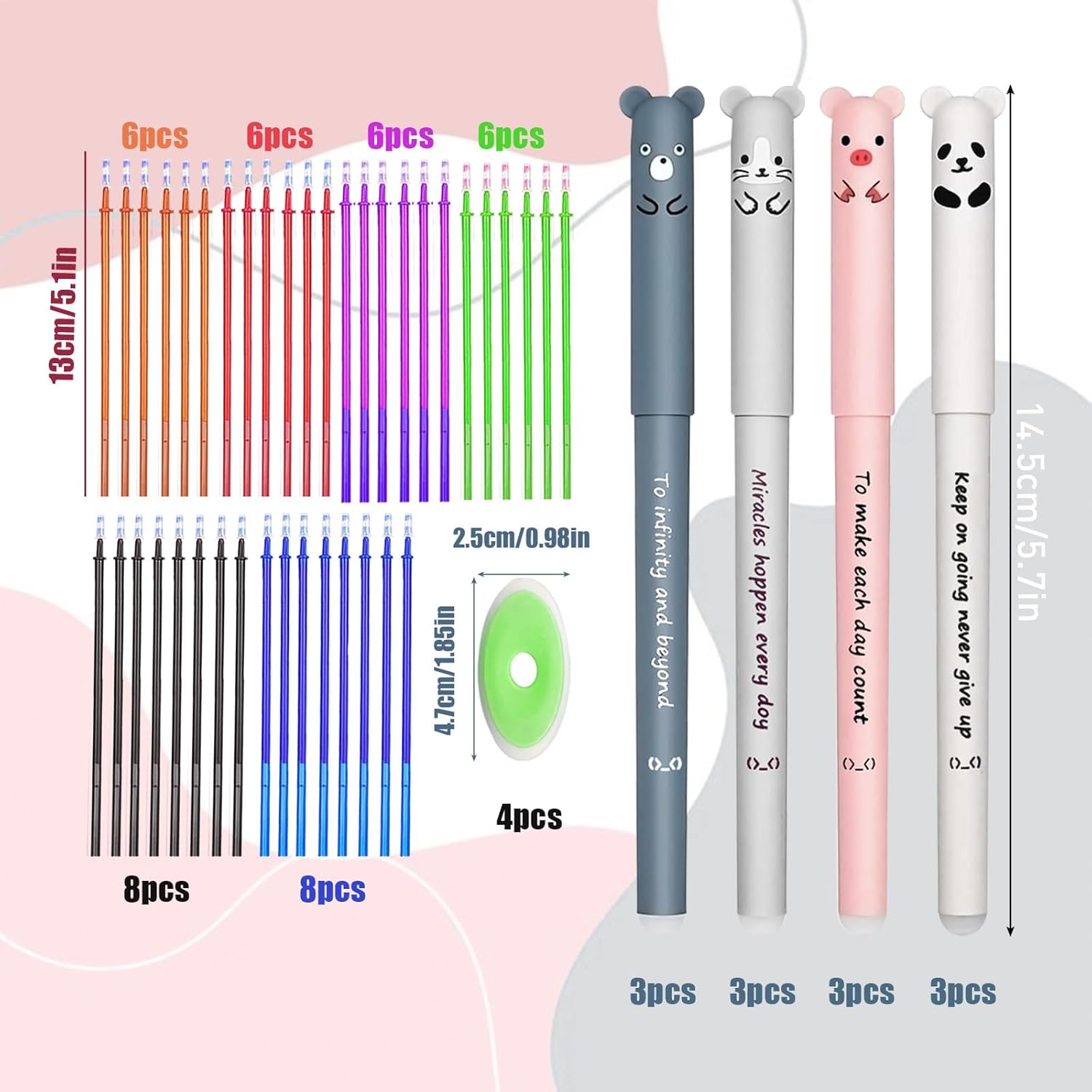 Stylos Gel Effaçables Kawaii – 12 pcs avec Recharges et Gommes – Image 2