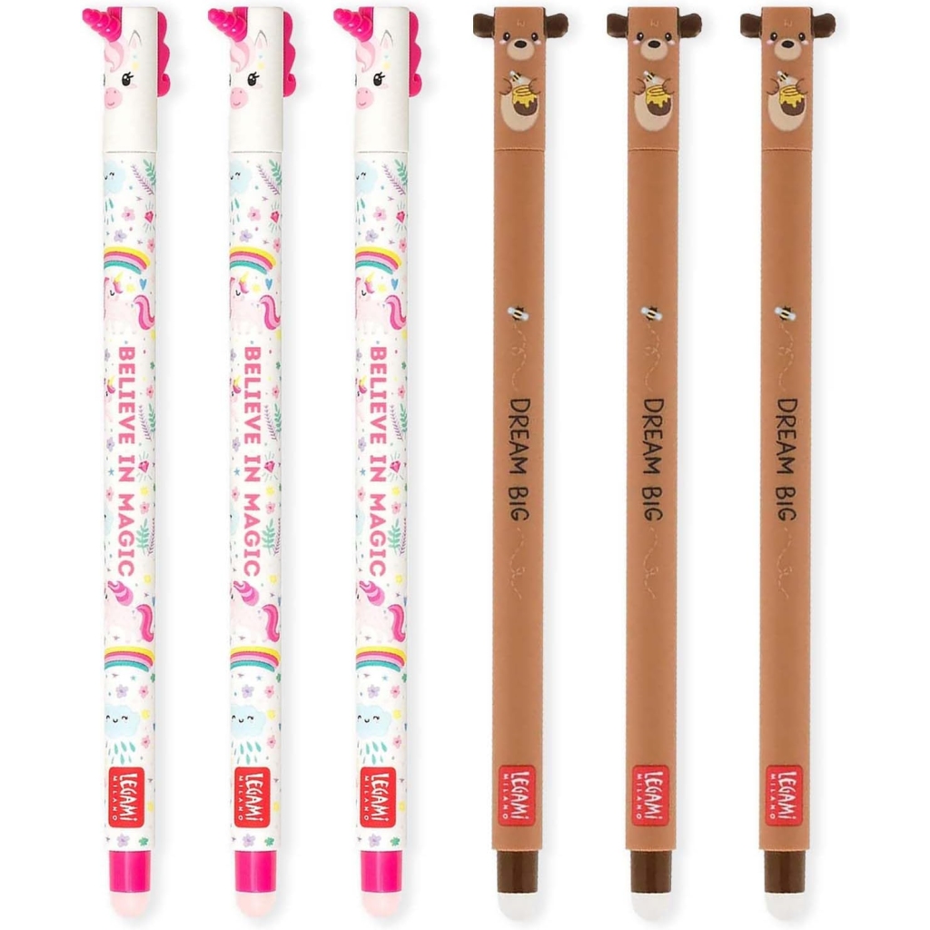 Stylos Gel Effaçables Licorne & Ours - Lot de 6