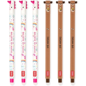 Stylos Gel Effaçables Licorne & Ours – Lot de 6
