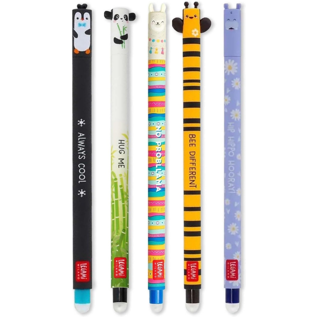 Lot de 5 Stylos Gel Effaçables Legami Animaux