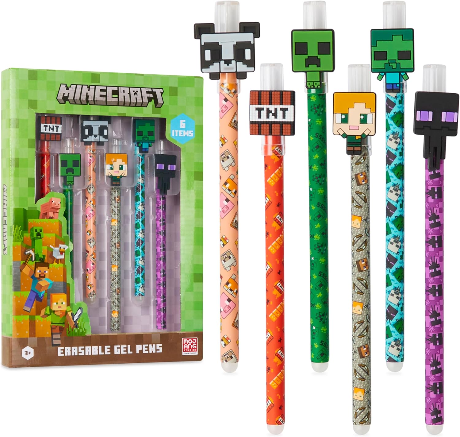 Stylos Gel Effaçables Minecraft - Pack de 6 Colorés