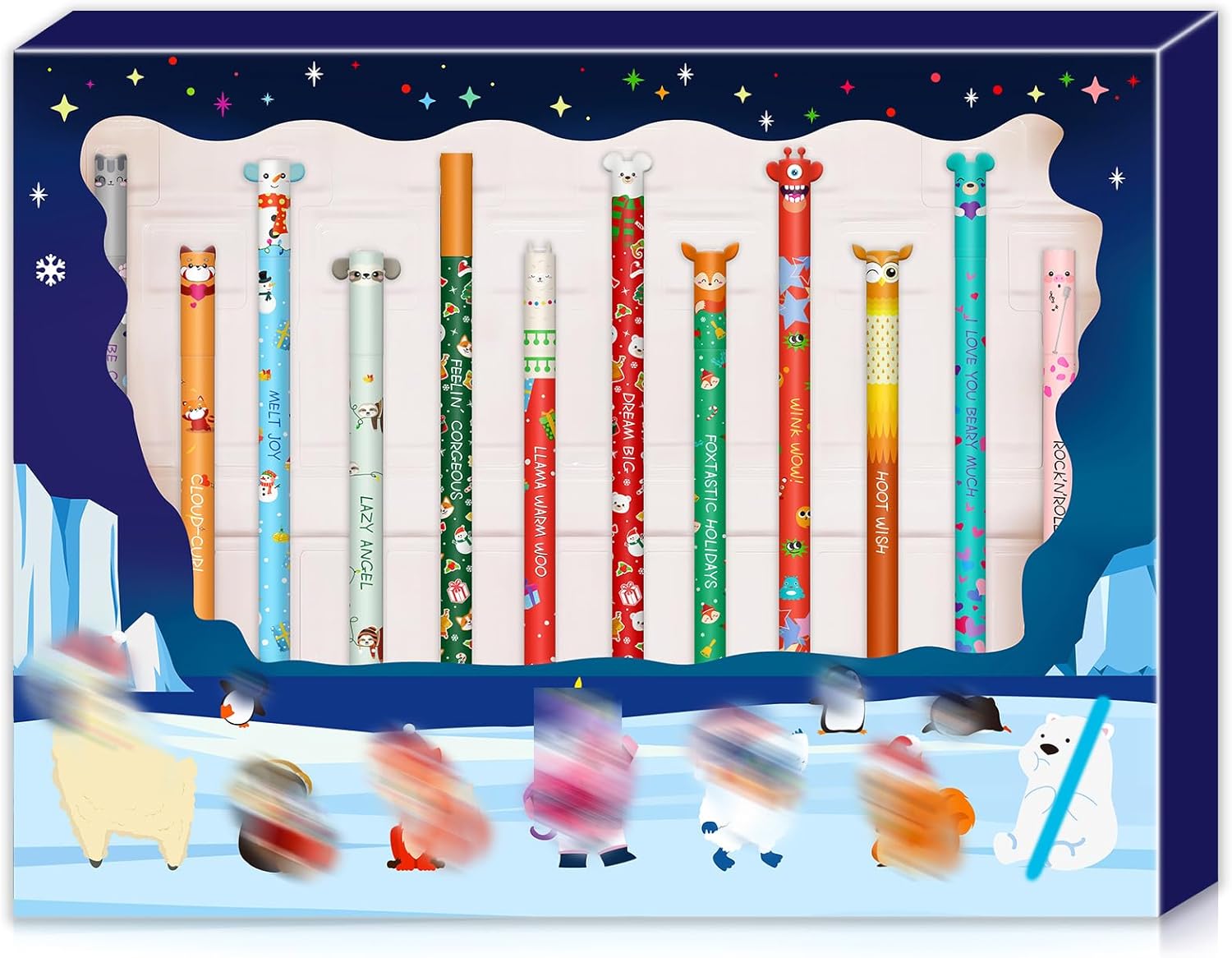 Stylos Gel Effaçables Noël - 12 Couleurs 0,7 mm