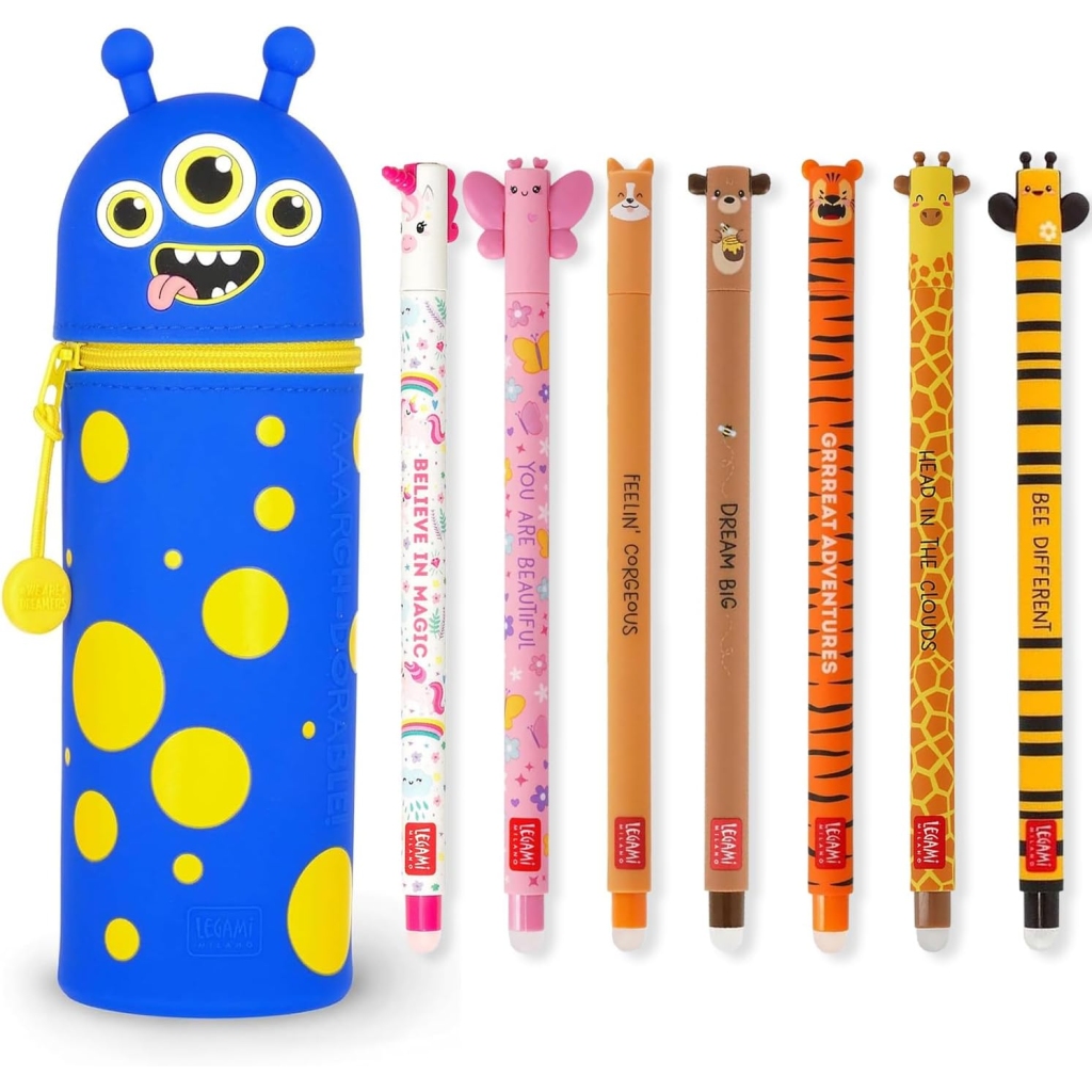Stylos Gel Effaçables + Trousse 2 en 1 - Monster