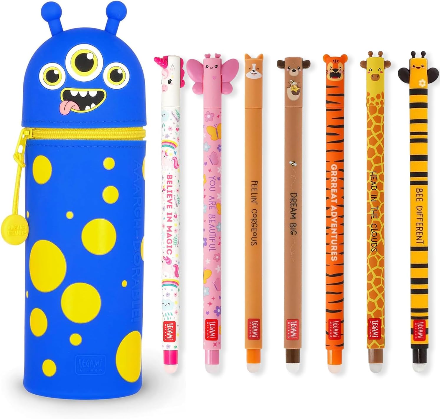 Stylos Gel Effaçables + Trousse 2 en 1 - Monster