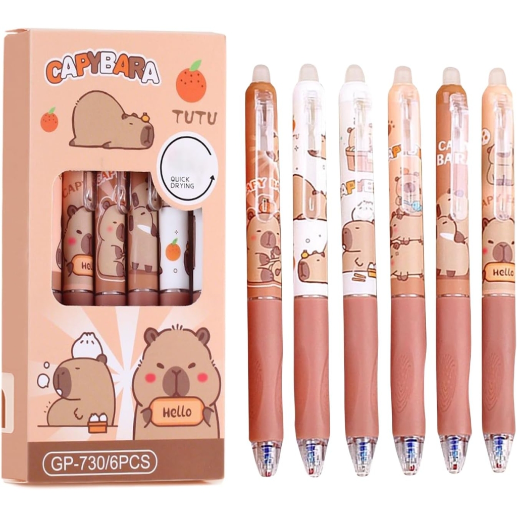 Stylos Gel Kawaii Capybara - Lot de 6
