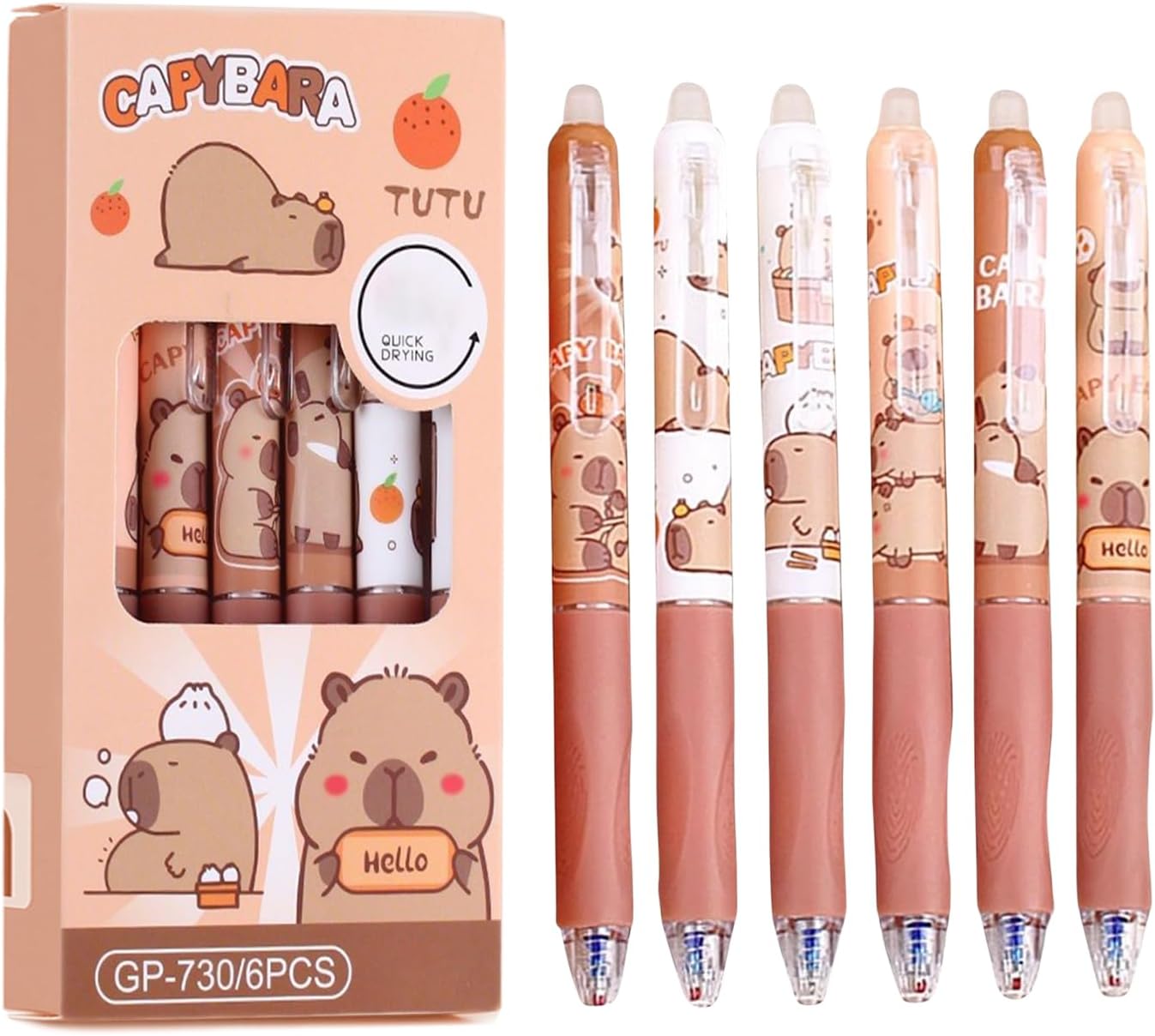 Stylos Gel Kawaii Capybara - Lot de 6