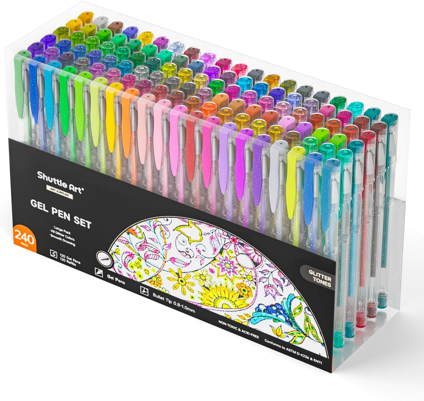 Stylos Gel Pailletés - 240 PCS, Recharges Incluses
