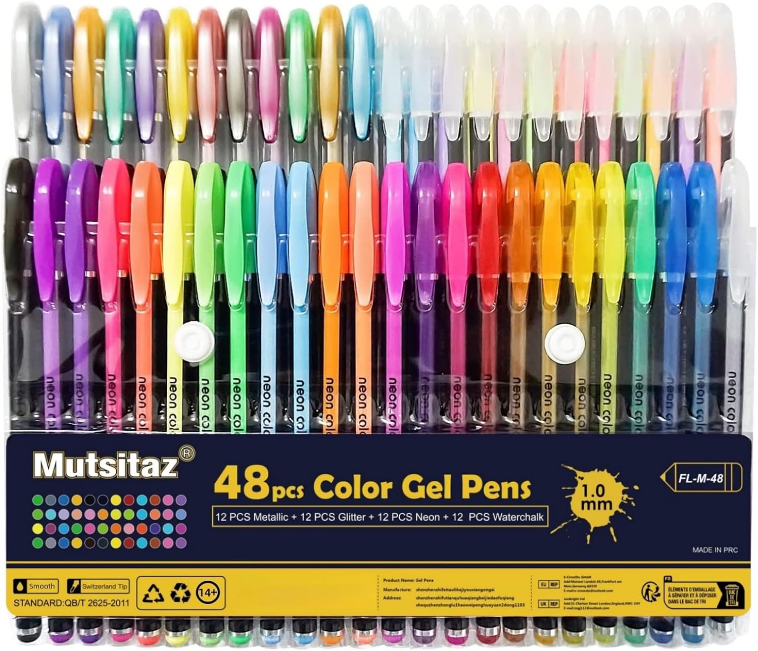 Stylos Gel Paillettes Métalliques et Néon - Pack de 48