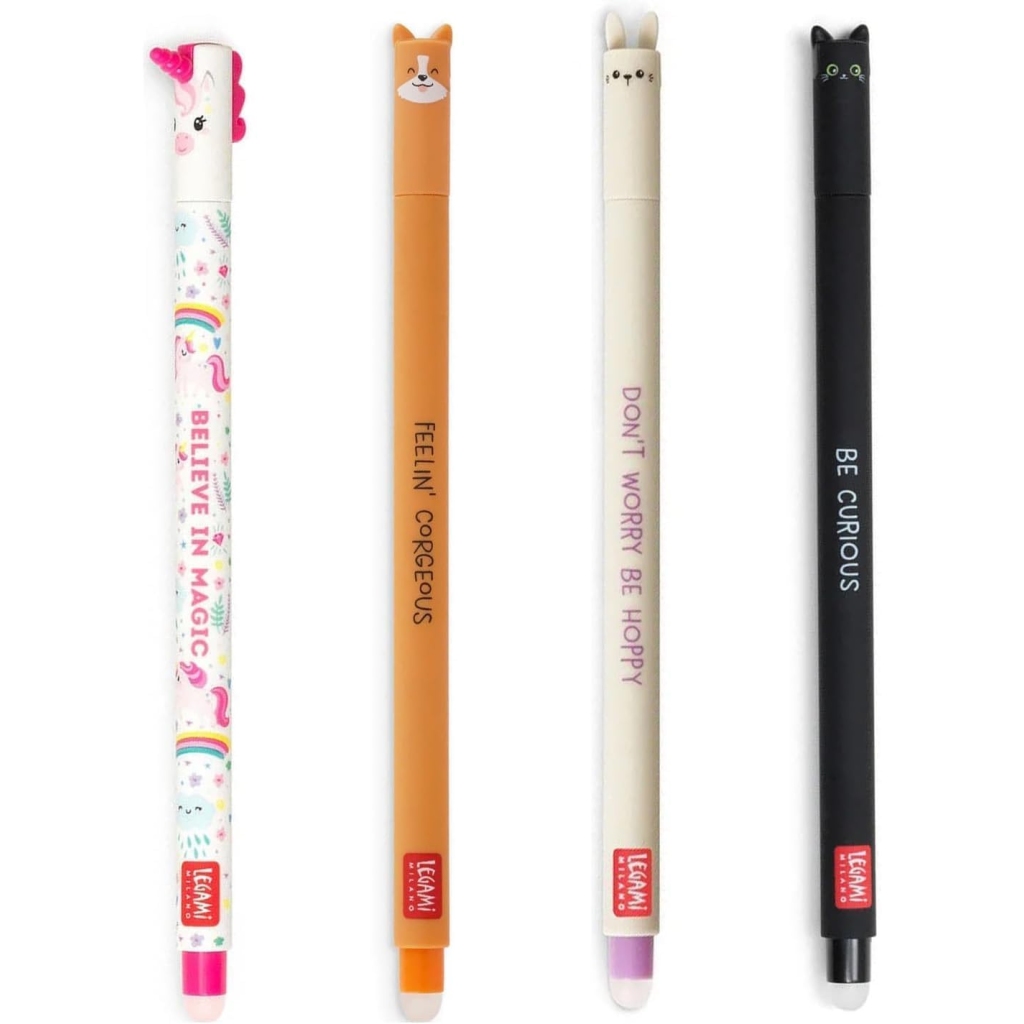 Stylos Gomme Gel Mignons - Lot de 4 Animaux Effaçables