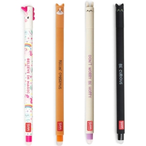 Stylos Gomme Gel Mignons - Lot de 4 Animaux Effaçables