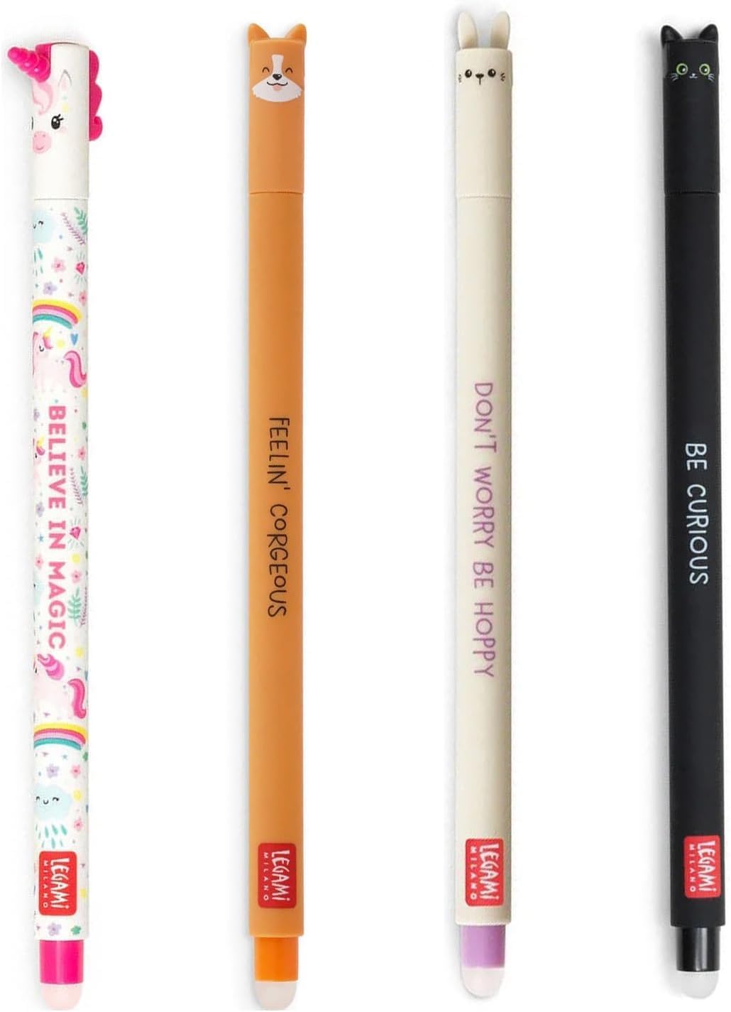 Stylos Gomme Gel Mignons - Lot de 4 Animaux Effaçables