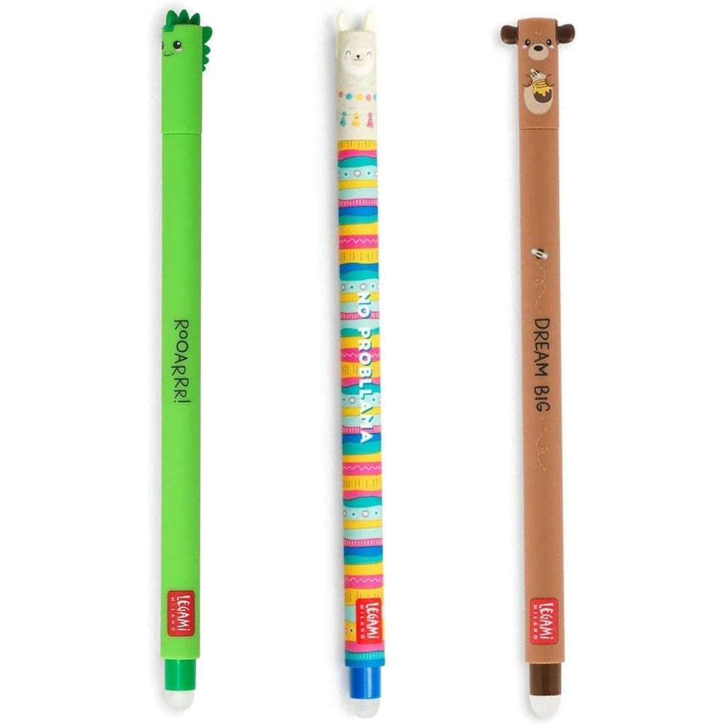 Stylos Gomme Gel Teddy, Dino & Lama - Lot de 3