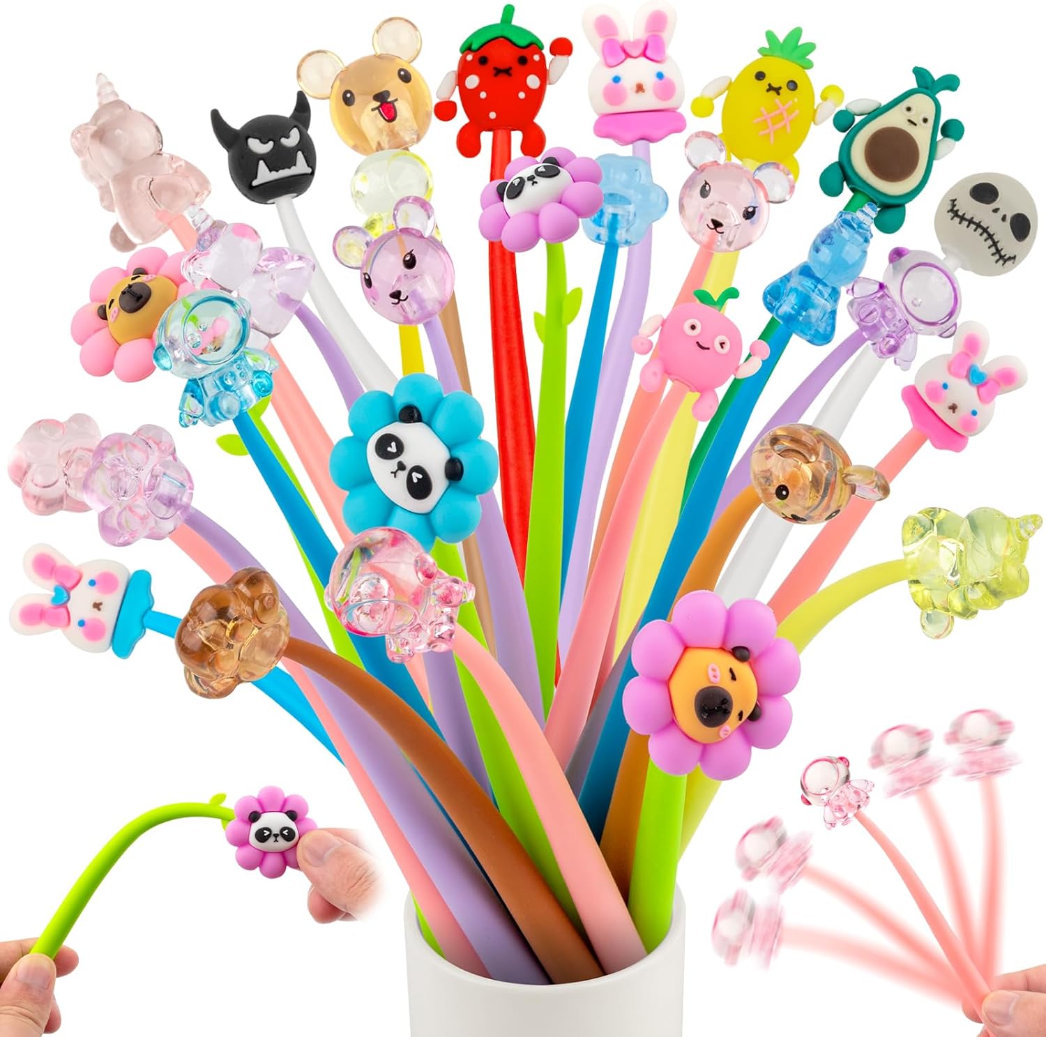 Stylos Kawaii Anti-Stress Animaux & Fleurs