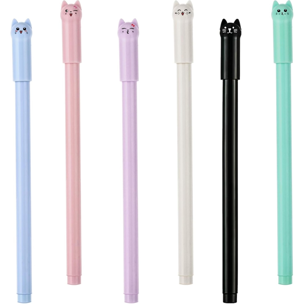 Stylos Kawaii Chats Teaaha - 6 pièces, 0,5 mm