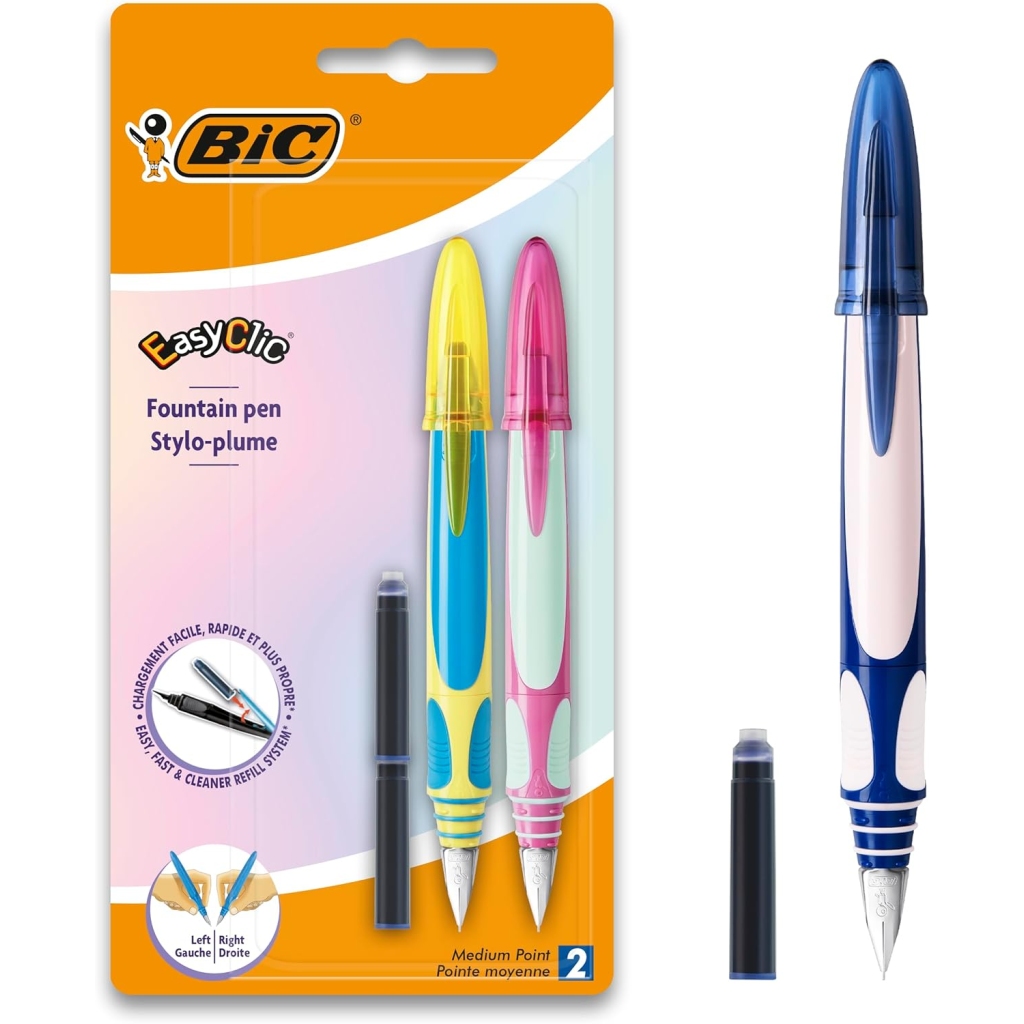 Stylos Plume BIC EasyClic Rechargeables Blister 2 + 2 Encre Bleu
