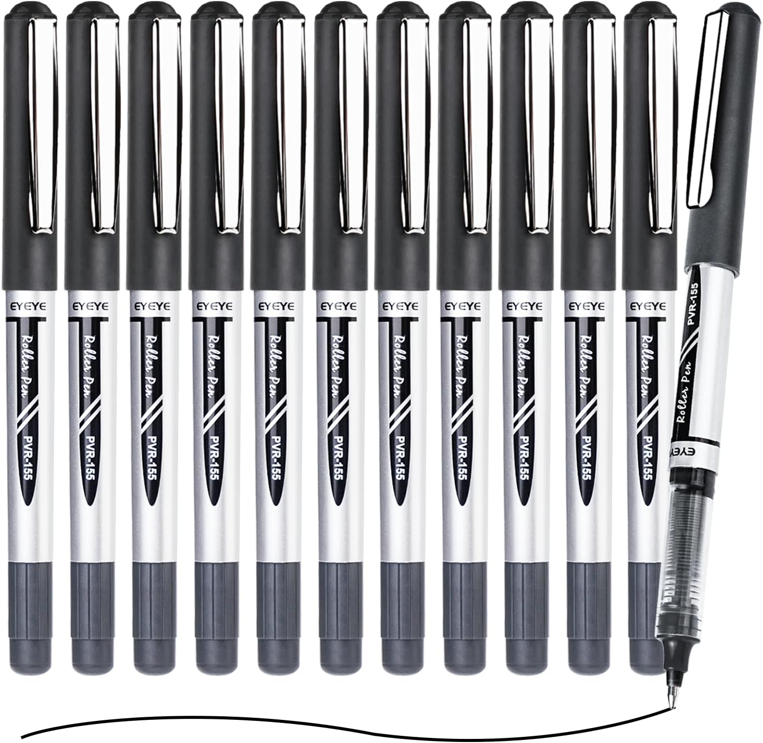 Stylos Roller Lot de 12 - Écriture Lisse Noir