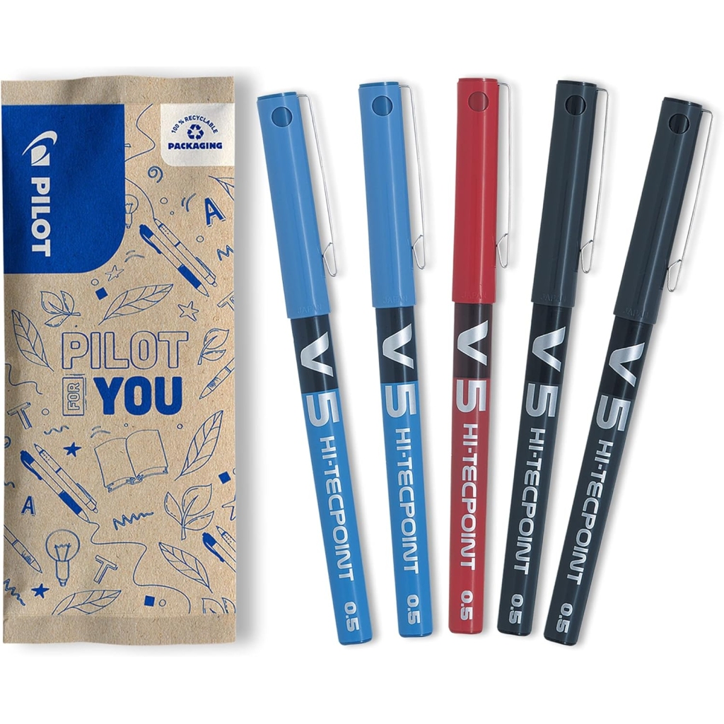 Stylos Roller V5 Pilot - Lot de 5, Écriture Précise