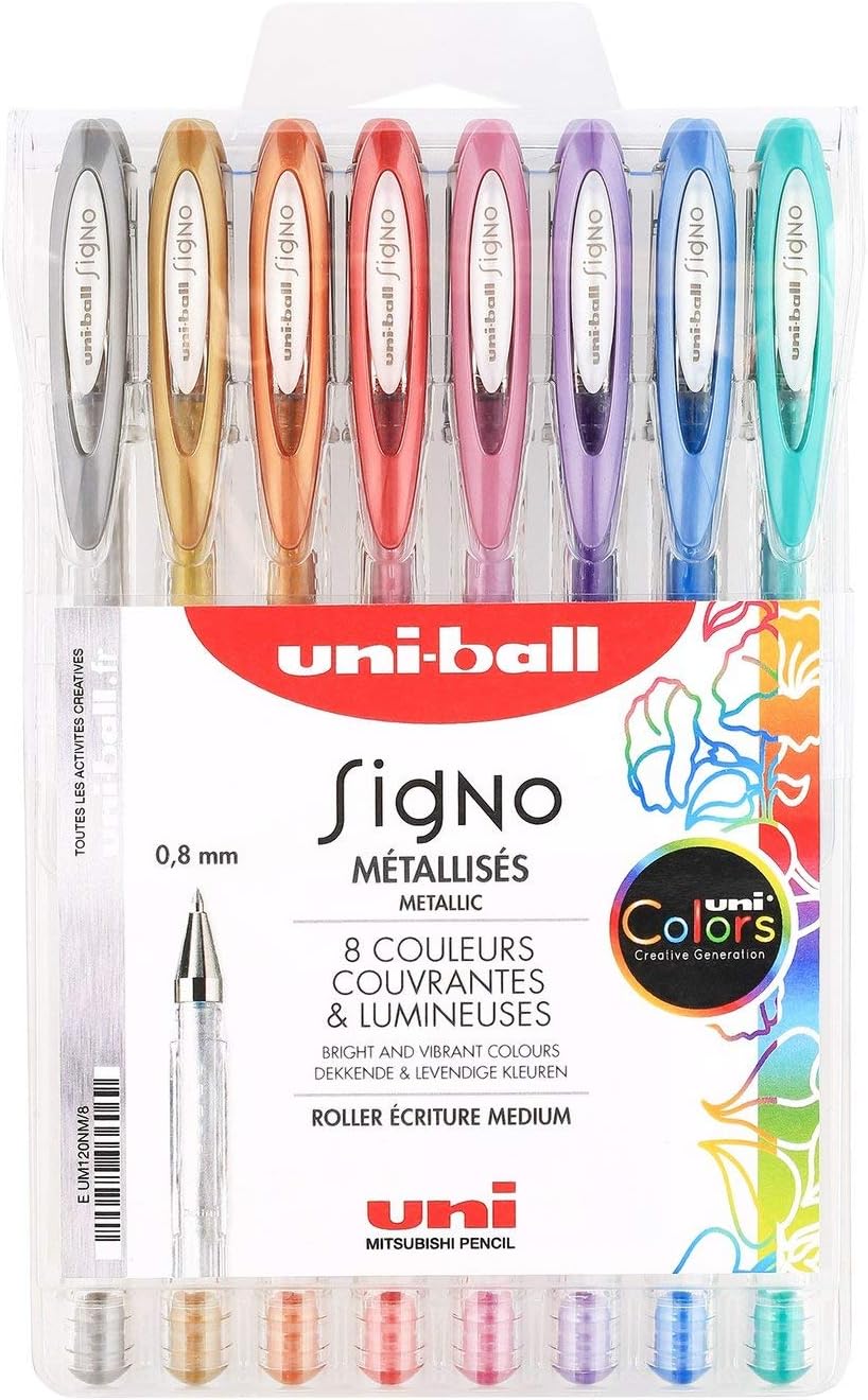 Stylos Rollers Métalliques Uni-Ball Signo - 8 Couleurs 0,8 mm
