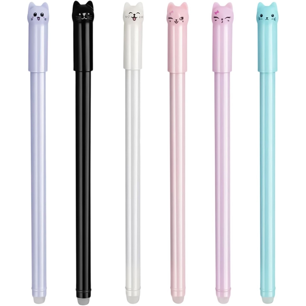 Stylos à Bille Effaçables Chat Mignon - Lot de 6