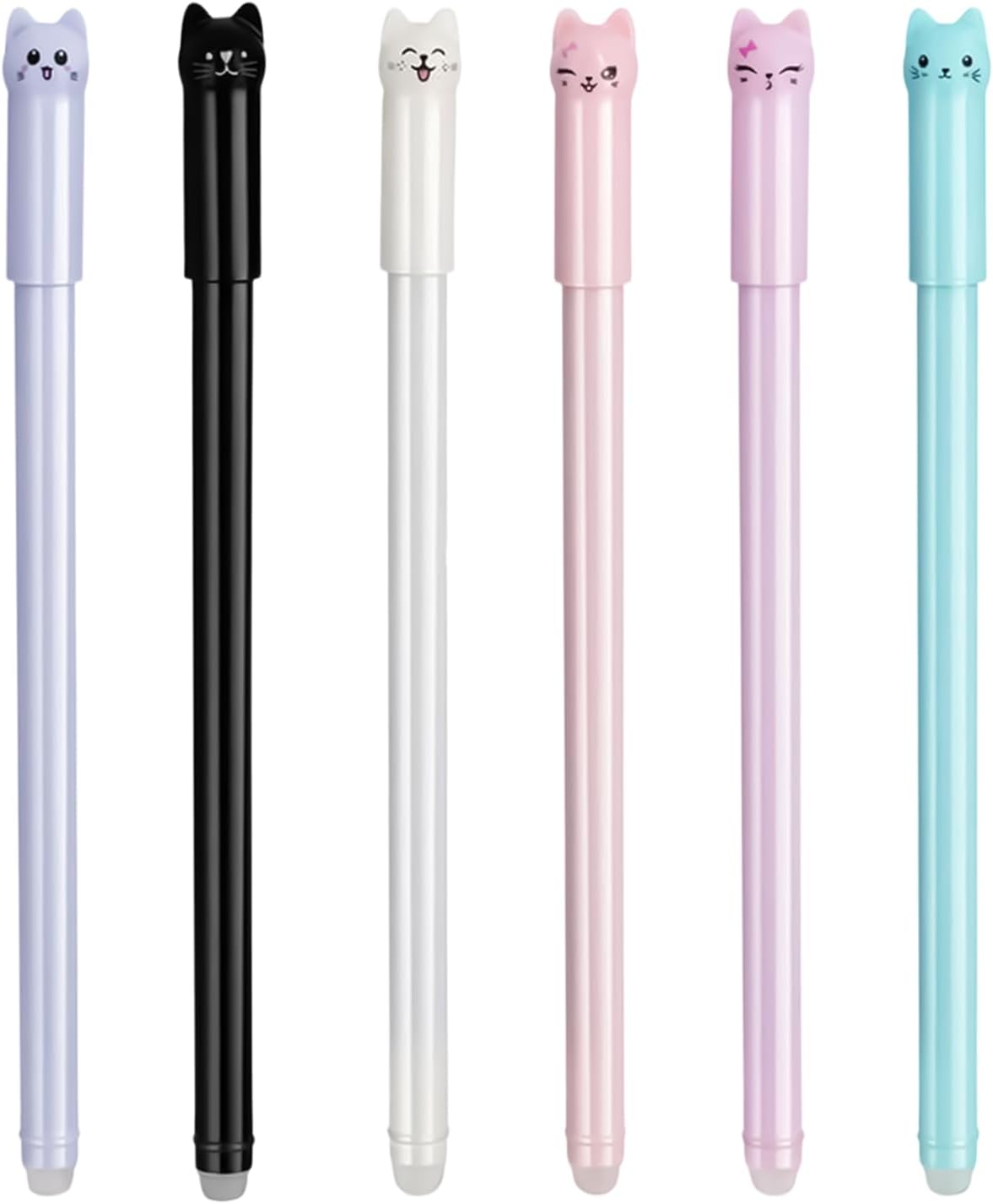 Stylos à Bille Effaçables Chat Mignon - Lot de 6